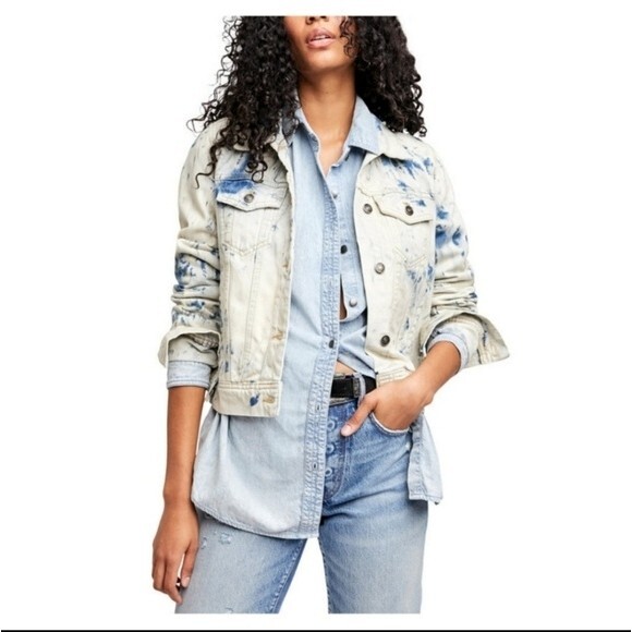 Free People Denim Jacket In Jones Tie Dye size L - Picture 5 of 11